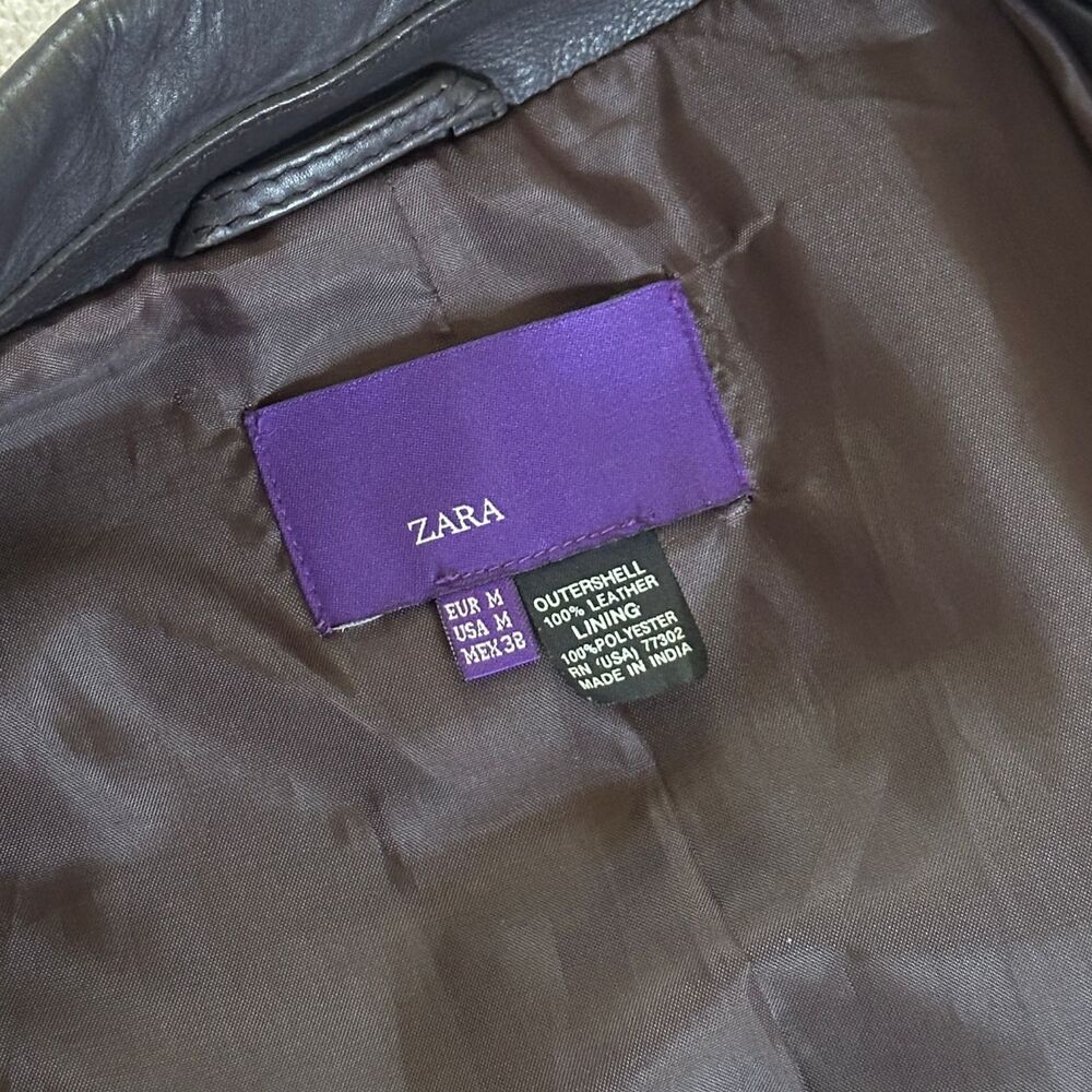 Zara Mens Leather Car Coat TRENCH COAT Brown Button Front Mid Length Size MEDIUM - Picture 11 of 11